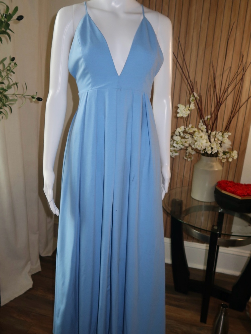 Zara Sky Blue Spaghetti Strap Maxi Dress